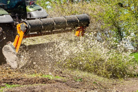 heavy machinery clearing trees on lot clearing job